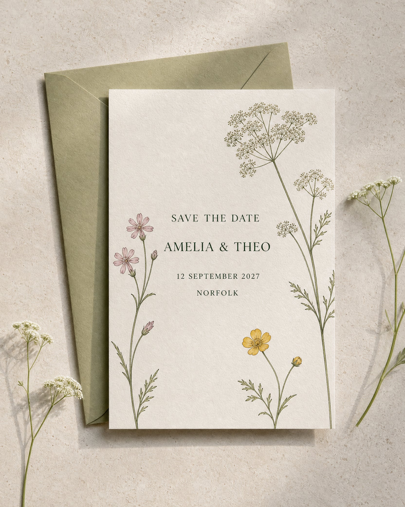 Wildflower Save the Date Cards with Envelopes - Pack of 20