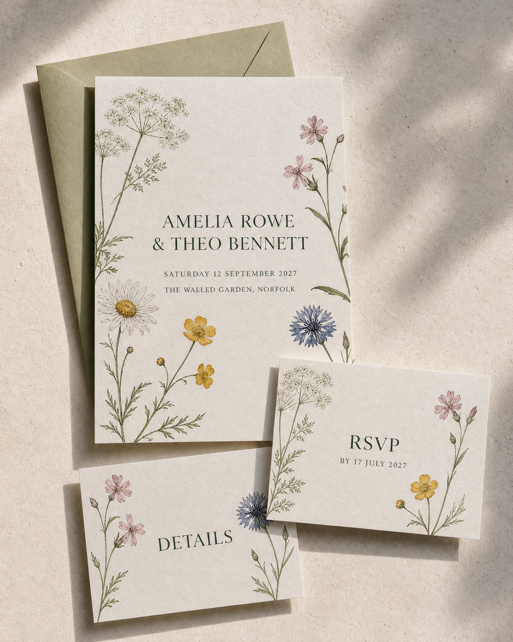 Wildflower Personalised Wedding Invitations - Pack of 10