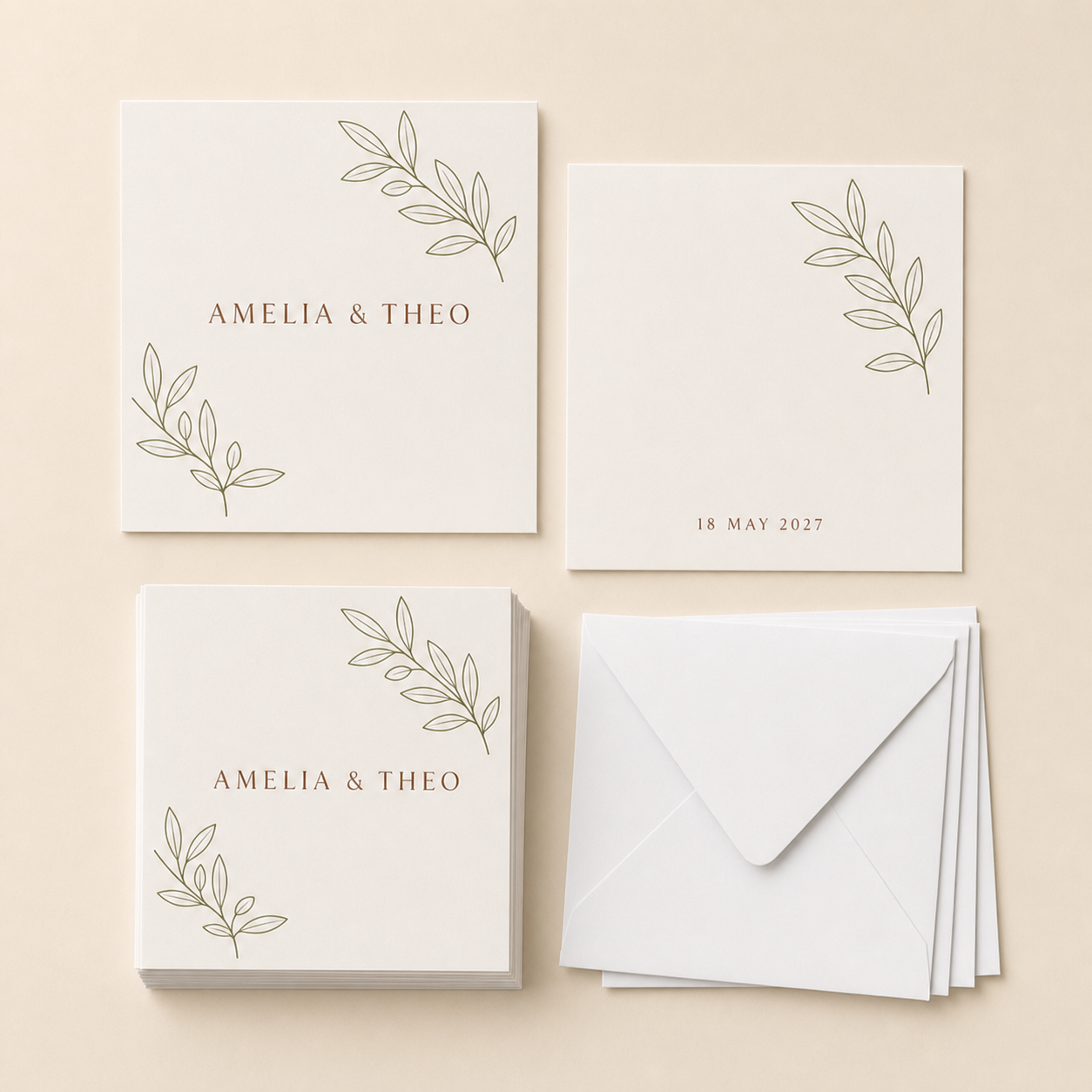 Clay & Olive Personalised Wedding Invitations - Pack of 10