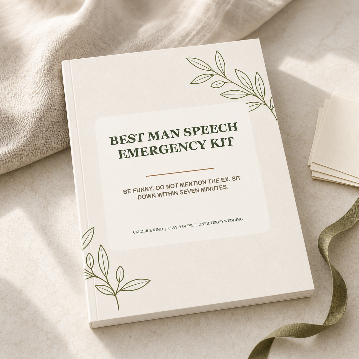 Best Man Speech Emergency Kit - Clay & Olive Edition A5 softcover wedding workbook mockup