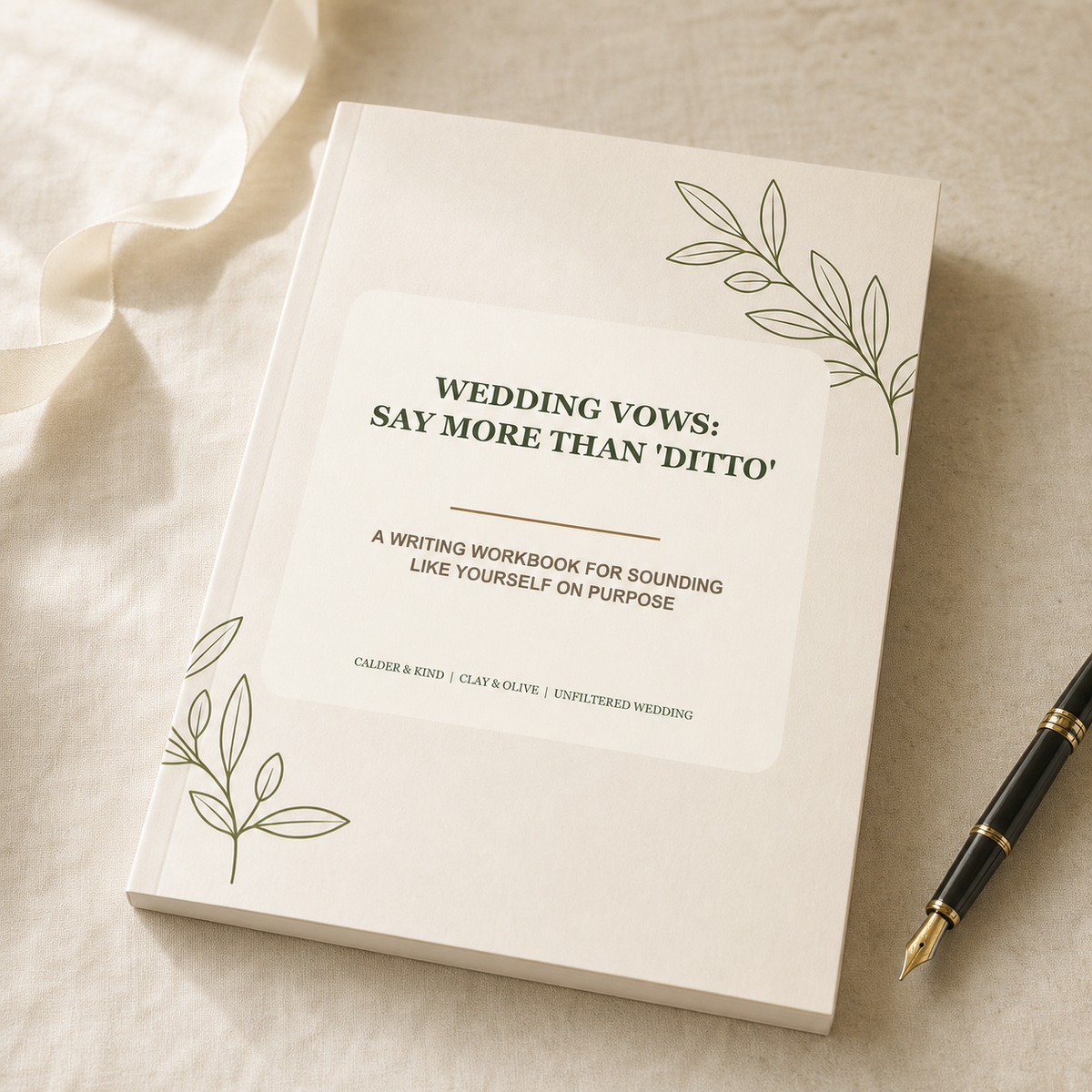 Wedding Vows: Say More Than 'Ditto' - Clay & Olive Edition A5 softcover wedding workbook mockup