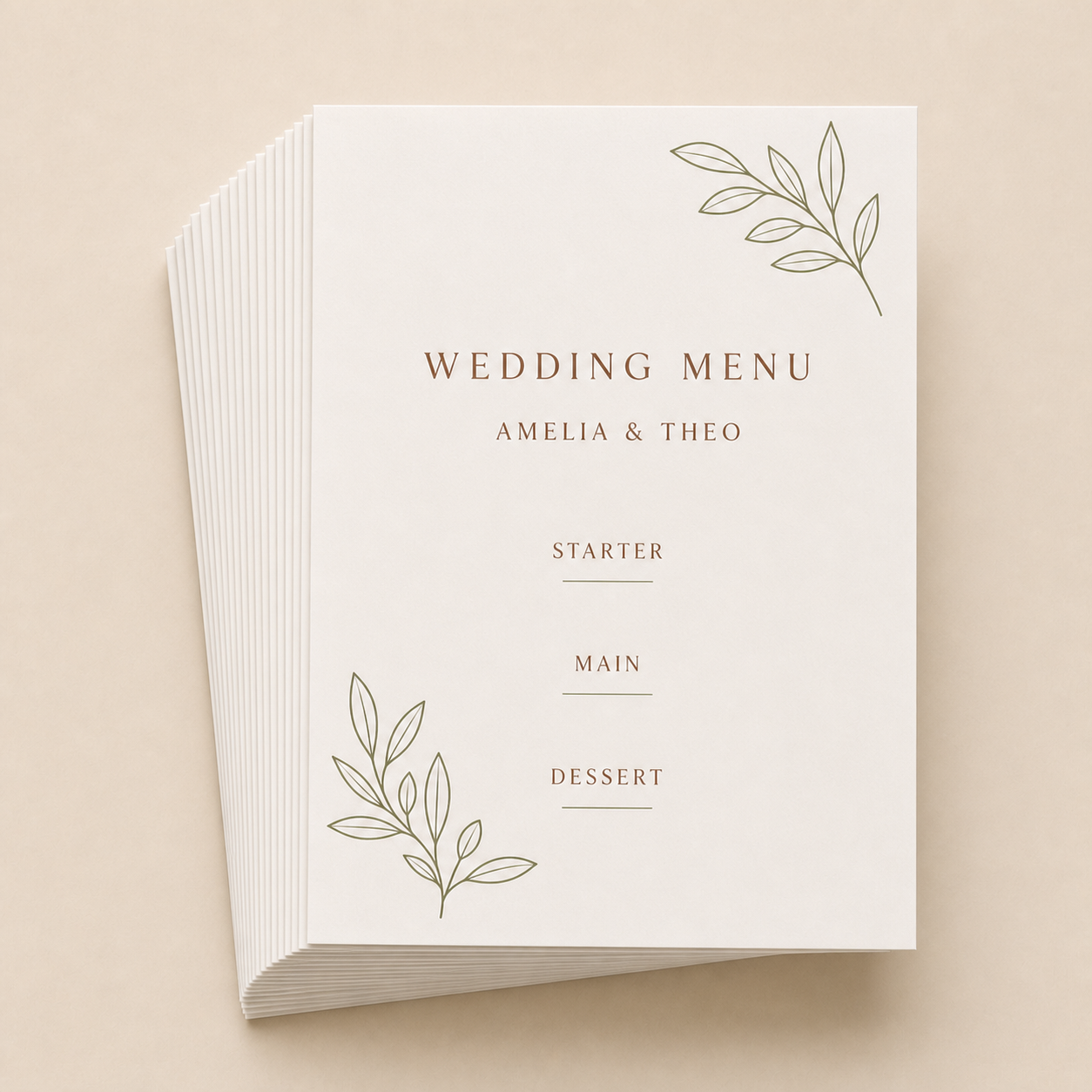 Clay & Olive Wedding Menus – Pack of 20