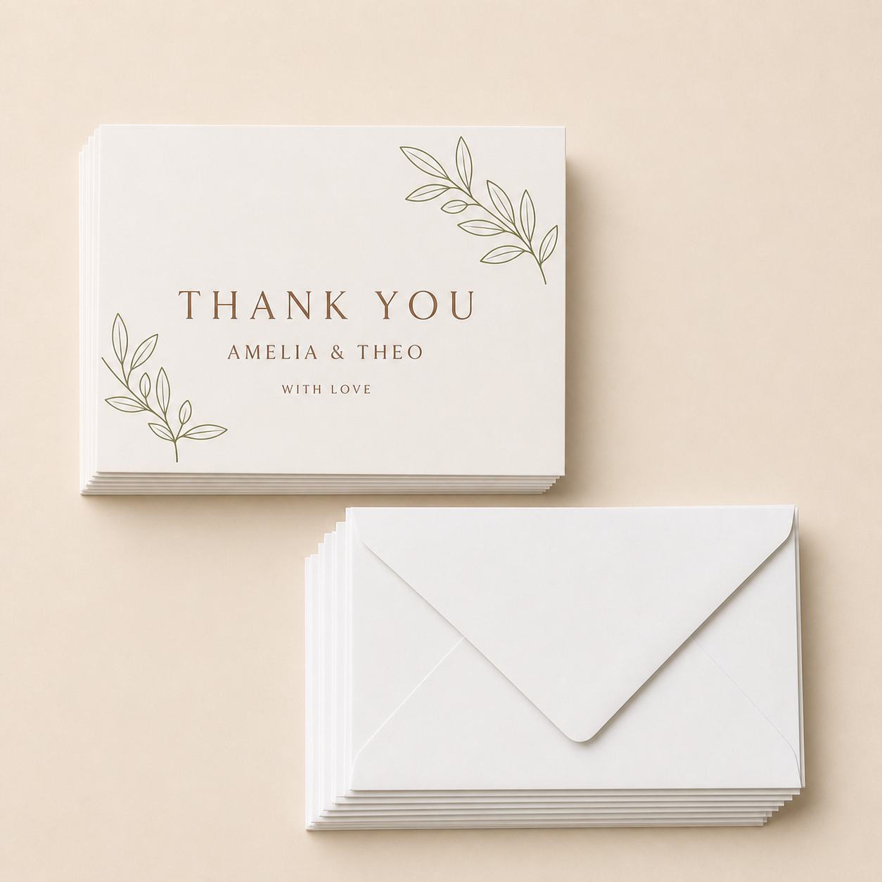 Clay & Olive Thank-You Cards with Envelopes – Pack of 20
