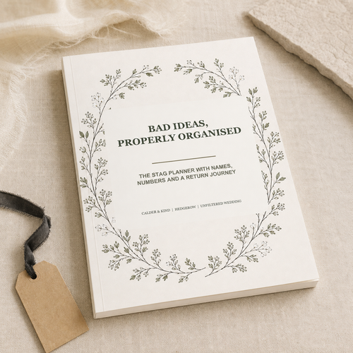 Bad Ideas, Properly Organised - Hedgerow Edition A5 softcover wedding workbook mockup