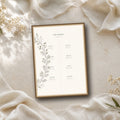 Hedgerow personalised wedding table plan in a fine art print mockup