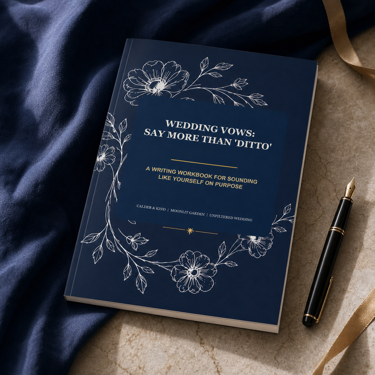 Wedding Vows: Say More Than 'Ditto' - Moonlit Garden Edition A5 softcover wedding workbook mockup