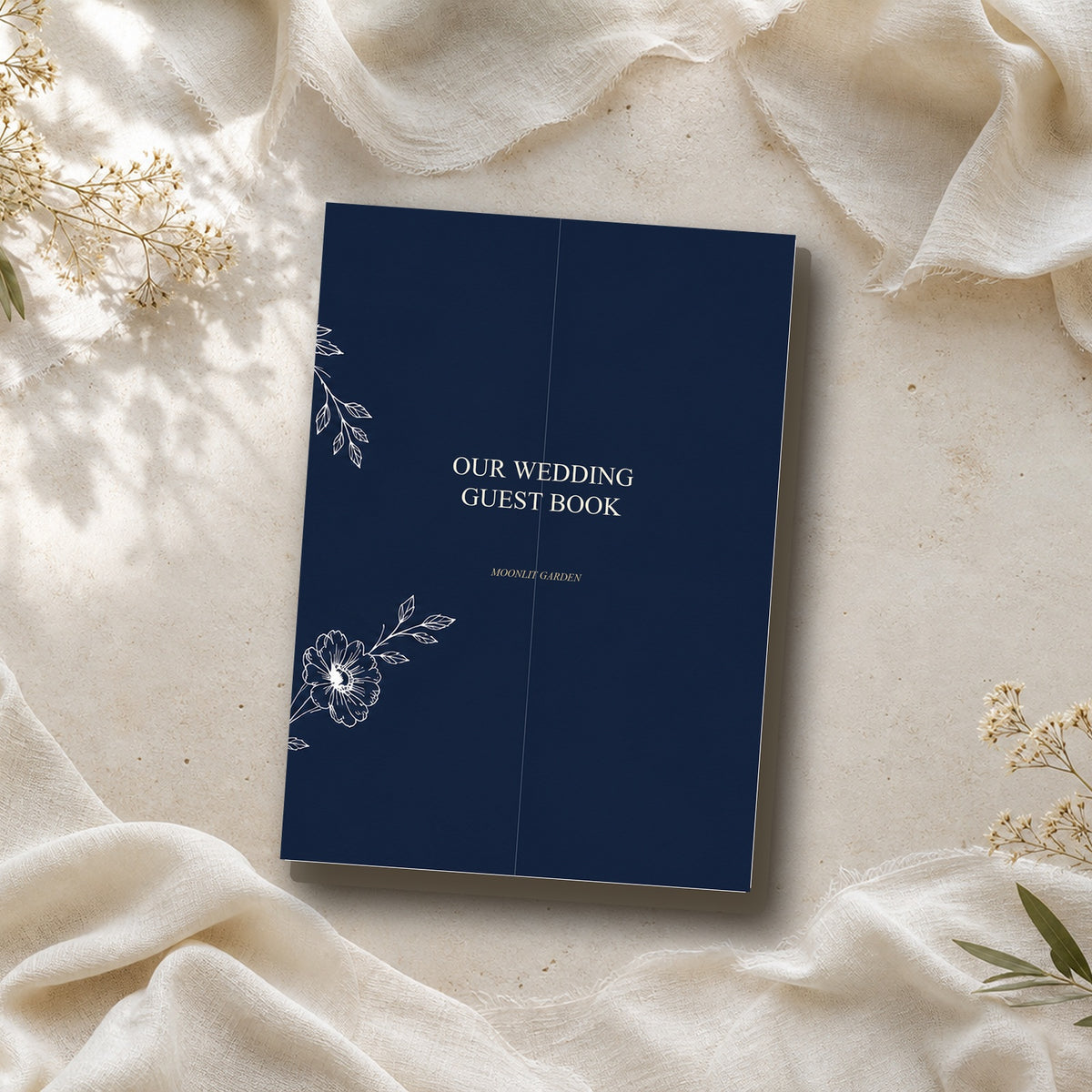 Moonlit Garden wedding guest book with coordinated botanical wedding stationery cover