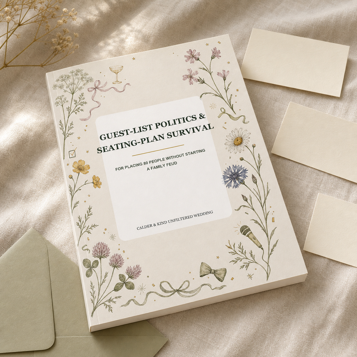 Guest-List Politics & Seating-Plan Survival A5 softcover wedding workbook mockup