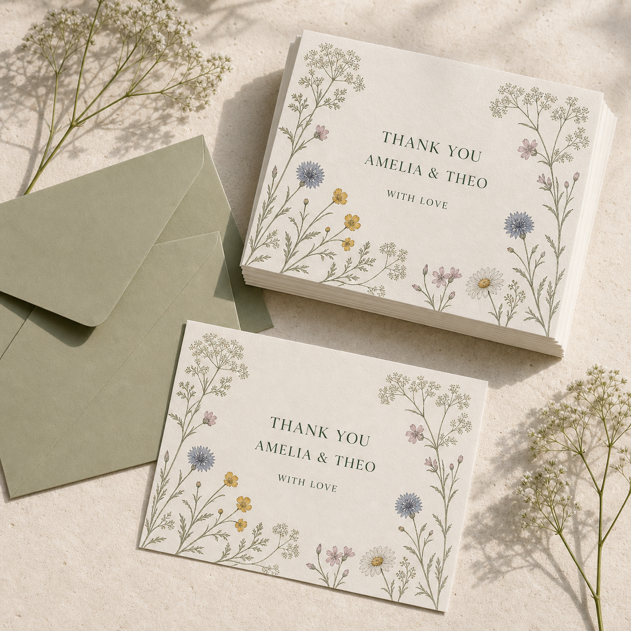Wildflower Thank-You Cards with Envelopes - Pack of 20