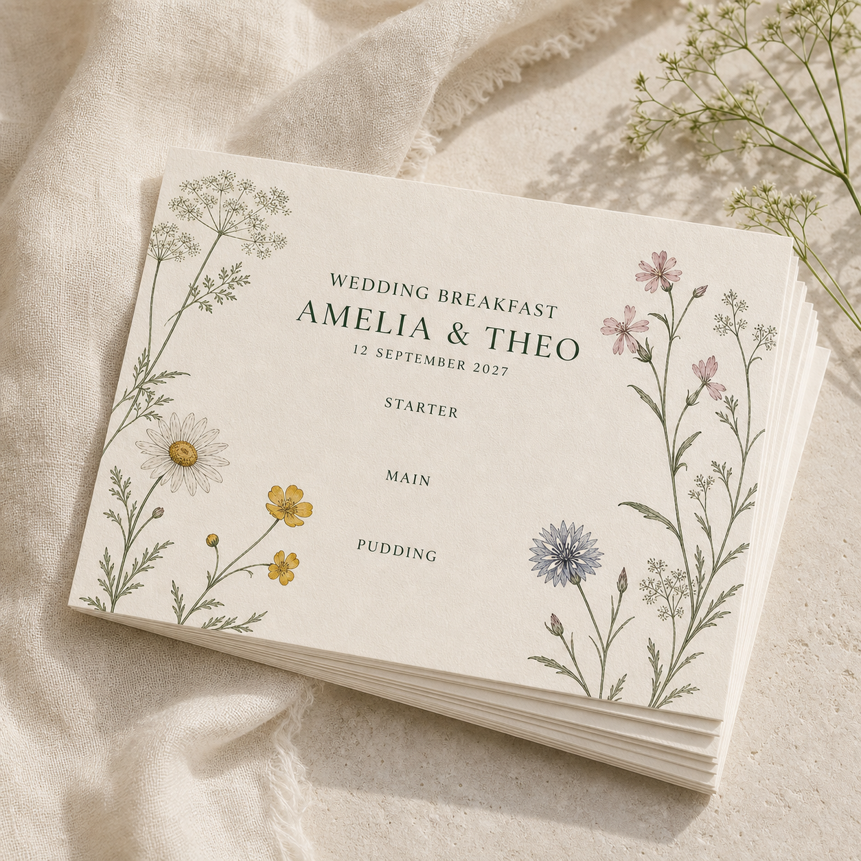 Wildflower Wedding Menus - Pack of 20